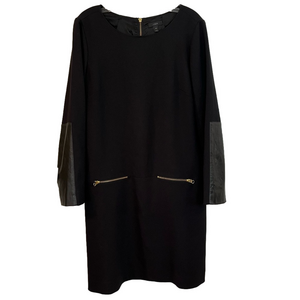 J. Crew Women's Long Sleeve Faux Leather Gold Zipper Black 12T Tall Winter Dress